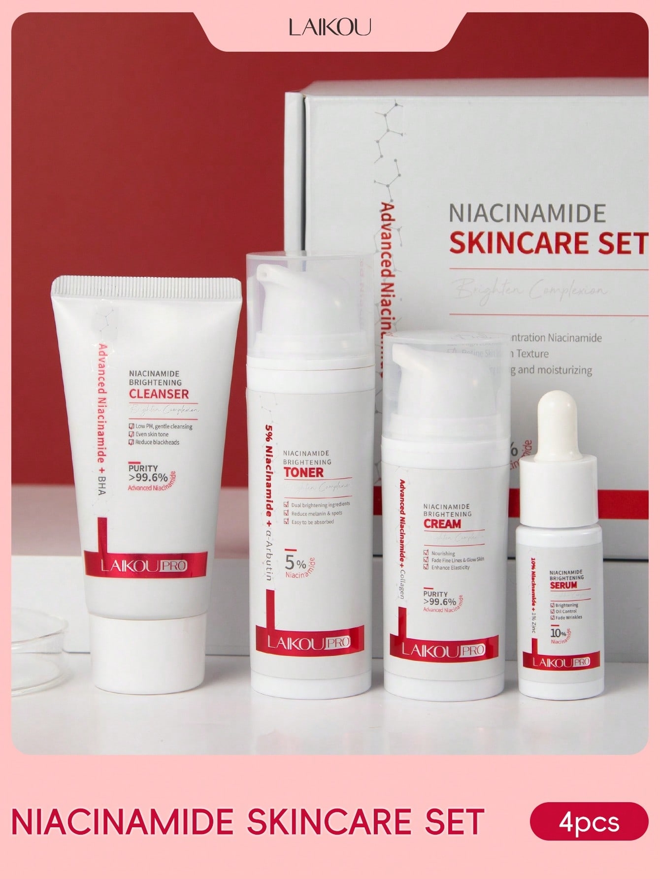 LAIKOU PRO Niacinamide 4Pcs Br - đánh giá và giá Niacinamide Brightening Serum